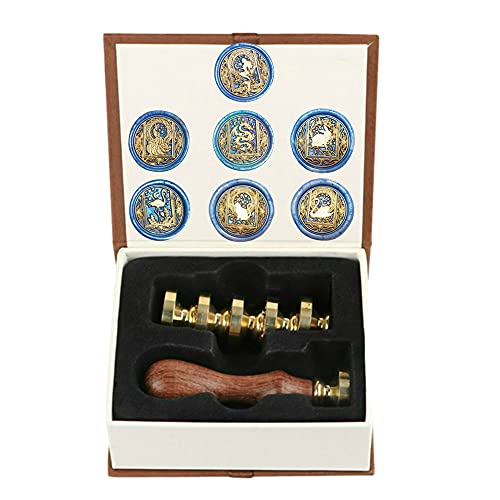 Wachssiegel-Stempel-Set, Anbose Starry Animal Wachssiegel-Stempel-Set mit 7 abnehmbaren Messing-Köpfen und 1 Holzgriff, Retro-Vintage-Stil, Meerjungfrau, Pfau, Drache, Kaninchen, Flamingo, Katze Wachssiegel-Stempel-Set, Anbose Starry Animal Wachssiegel-Stempel-Set mit 7 abnehmbaren Messing-Köpfen und 1 Holzgriff, Retro-Vintage-Stil, Meerjungfrau, Pfau, Drache, Kaninchen, Flamingo, Katze von ANBOSE