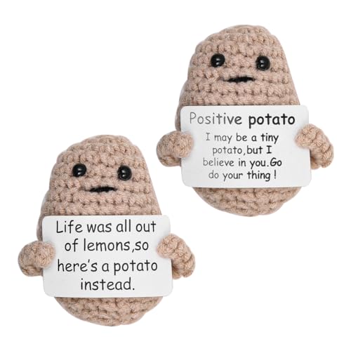 ANCLLO 2 Stück Positive Kartoffel, niedliche Strickpuppe aus Wolle mit Positivitäts-Affirmationskarten, inspirierende Taschenumarmung, Geburtstagsgeschenk, Party von ANCLLO