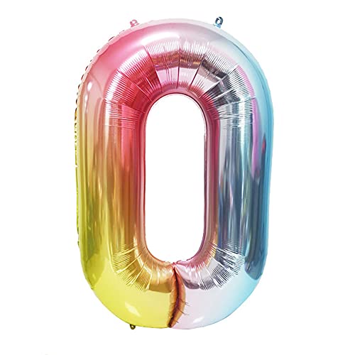 ANCLLO 40-Zoll-Ballon-Regenbogen-Verlauf bunte große Zahl-Ballons für Happy Birthday Party-Dekorationen (Nummer 0) von ANCLLO