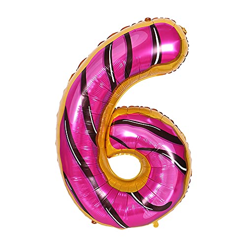 ANCLLO 81,3 cm Donut-Luftballon, Geburtstags-Folienballon, Party-Dekoration, Helium, Mylar, digitale Luftballons, Donuts (Nummer 6) von ANCLLO