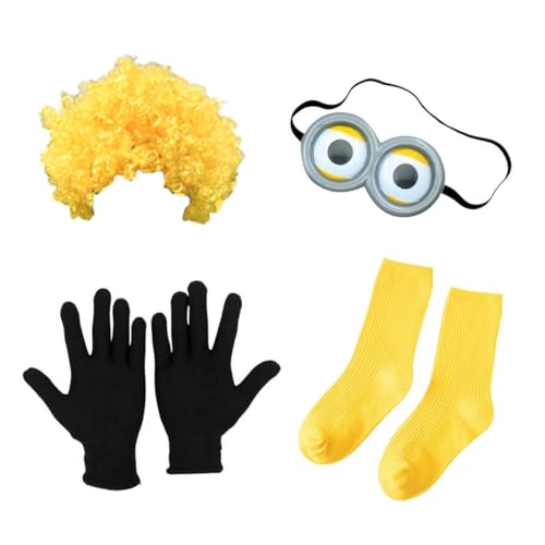 ANCLLO Set für Minions-Kostüm, Schutzbrille, Perücke, Socken und Handschuhe, Kleid, Kostüm, lustig, dekorativ, gelb, für Männer, Cosplay, Kostüm, Partyzubehör, Dekoration ANCLLO Set für Minions-Kostüm, Schutzbrille, Perücke, Socken und Handschuhe, Kleid, Kostüm, lustig, dekorativ, gelb, für Männer, Cosplay, Kostüm, Partyzubehör, Dekoration von ANCLLO
