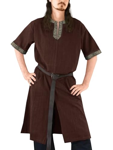 ANDHOM Herren Mittelalterliches Renaissance-Söldner-Kostüm Schottisches Wikinger-Kostüm LARP Kostüm Tunika Halloween Tops Braun, Größe XXL von ANDHOM