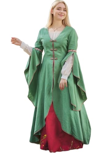 ANDHOM Mittelalterliches Renaissance-Kostüm, V-Ausschnitt, Glockenärmel, langer Umhang-Stil, Halloween-Kostüm von ANDHOM