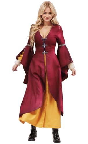 ANDHOM Mittelalterliches Renaissance-Kostüm, V-Ausschnitt, Glockenärmel, langer Umhang-Stil, Halloween-Kostüm von ANDHOM