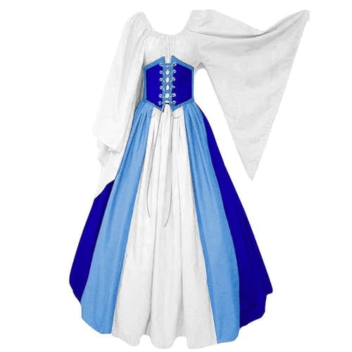 ANDHOM Renaissance-Damenkleid, mittelalterliches Kontrastkleid für Damen, mittelalterliche Renaissance-Kostüme, Kleider, Gothic-Kleid, Blau, Größe XXL von ANDHOM