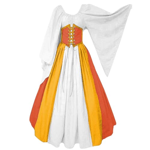 ANDHOM Renaissance-Damenkleid, mittelalterliches Kontrastkleid für Damen, mittelalterliche Renaissance-Kostüme, Kleider, Gothic-Kleid, Gelb, Größe XXL von ANDHOM