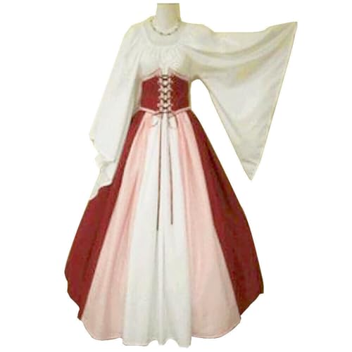 ANDHOM Renaissance-Damenkleid, mittelalterliches Kontrastkleid für Damen, mittelalterliches Renaissance-Kostüm, Gothic-Kleid, Burgunderrot, Größe M von ANDHOM
