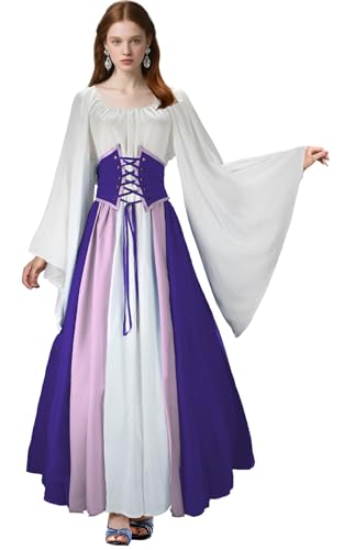 ANDHOM Renaissance-Damenkleid, mittelalterliches Kontrastkleid für Damen, mittelalterliches Renaissance-Kostüm, Gothic-Kleid, Lila, Größe XL von ANDHOM