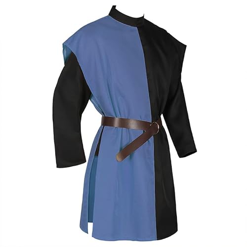 Mittelalterliches Wikinger-Tunika-Shirt, Kontrastfarbe, Ritterkrieger-Kostüm, Oberteil, Blau und Schwarz, Größe XXL Mittelalterliches Wikinger-Tunika-Shirt, Kontrastfarbe, Ritterkrieger-Kostüm, Oberteil, Blau und Schwarz, Größe XXL von ANDHOM