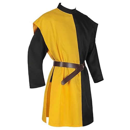 Mittelalterliches Wikinger-Tunika-Shirt, Kontrastfarbe, Ritterkrieger-Kostüm, Oberteil, Gelb und Schwarz, Größe S Mittelalterliches Wikinger-Tunika-Shirt, Kontrastfarbe, Ritterkrieger-Kostüm, Oberteil, Gelb und Schwarz, Größe S von ANDHOM