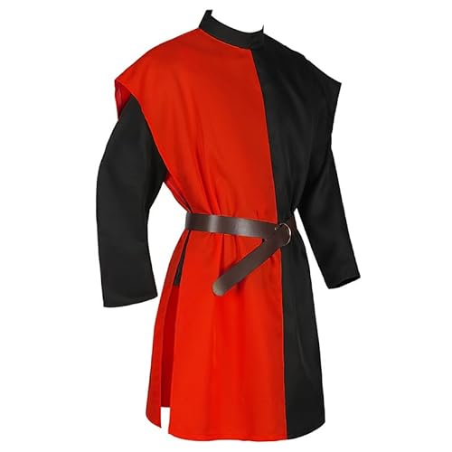 Mittelalterliches Wikinger-Tunika-Shirt, Kontrastfarbe, Ritterkrieger-Kostüm, Oberteil, Rot und Schwarz, Größe S Mittelalterliches Wikinger-Tunika-Shirt, Kontrastfarbe, Ritterkrieger-Kostüm, Oberteil, Rot und Schwarz, Größe S von ANDHOM