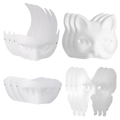 ANDRESLAD 12 Stück Teiliges Blanko Papiermasken zum Bemalen Stabile Weiße Kostüm-masken mit Feinen Details für Männer und Frauen für Karneval Halloween Cosplay und Partys von ANDRESLAD