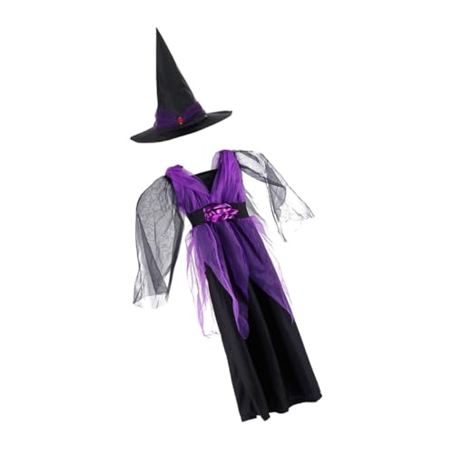 ANDRESLAD 1Satz Hexenkostüm für Halloween mit Hut Mädchen Cosplay Kostüm Atmungsaktivem Baumwoll Mesh für Karneval und Fasching von ANDRESLAD