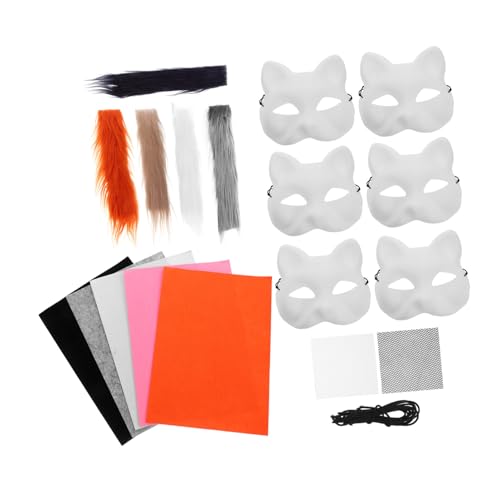 ANDRESLAD DIY Katzenmaske Teilig Matte Weiße Tiermasken zum Bemalen Vielseitig für Karneval Cosplay Partys Aufkleber Fell und Mesh Leicht Anzuwenden und Wiederverwendbar von ANDRESLAD