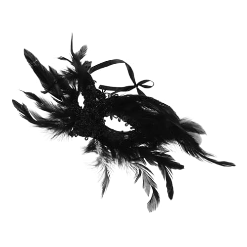 ANDRESLAD Gothic Federmaske Damen Halbgesichtsmaske mit Federschmuck Elegante Karnevalsmaske für Halloween Kostümparty Bühnenauftritt von ANDRESLAD