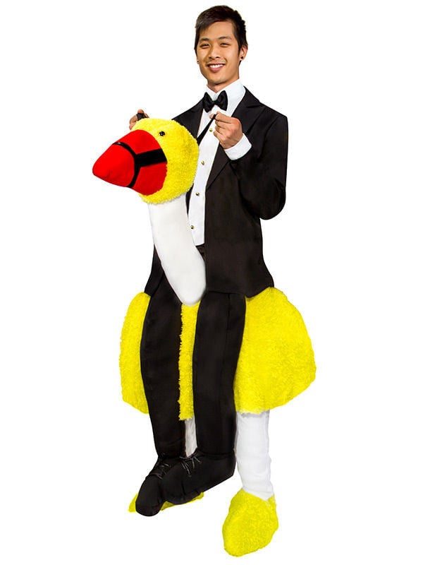 Huckepack Retro Komiker Kostüm mit Vogel schwarz-weiss-gelb von ANGELS DISTRIBUTION