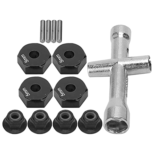 ANGGREK 12 Mm Rad Sechskantadapter 5 Mm Dicke RC-Auto-Hex-Hub-Adapter mit Slip-Nuss-Kreuzschlüssel für 1/10-Skala-RC-Autos Aluminiumlegierung (Black) von ANGGREK