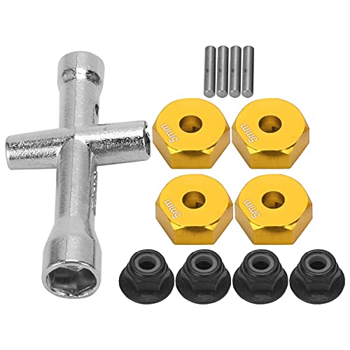 ANGGREK 12 Mm Rad Sechskantadapter 5 Mm Dicke RC-Auto-Hex-Hub-Adapter mit Slip-Nuss-Kreuzschlüssel für 1/10-Skala-RC-Autos Aluminiumlegierung (Golden) von ANGGREK