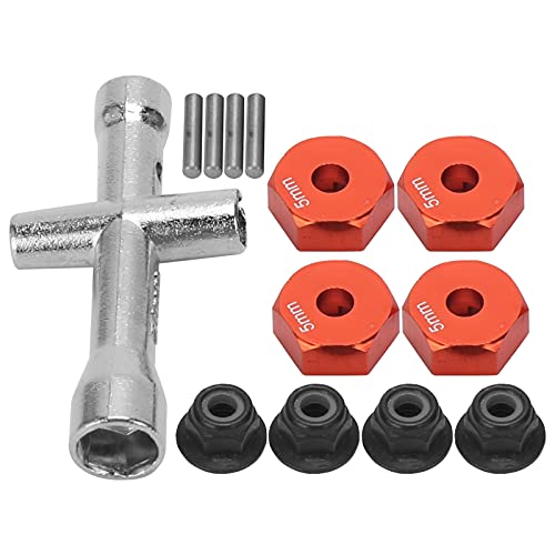ANGGREK 12 Mm Rad Sechskantadapter 5 Mm Dicke RC-Auto-Hex-Hub-Adapter mit Slip-Nuss-Kreuzschlüssel für 1/10-Skala-RC-Autos Aluminiumlegierung (Rot) von ANGGREK