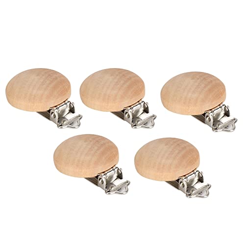 ANGGREK 5pcs Buchenholz Holzbaby Schnuller Clips Dummy Clips für Säuglingsbauerhalter Keine Löcher Sicheres Nicht-Zahnen-Spielzeug mit Niedlicher Feste Farbe für Milchfütterung von ANGGREK