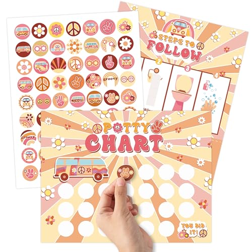 ANGOLIO Hippie Potty Training Chart - 10 Stück Boho Belohnungstafel Töpfchen mit 252 Töpfchentraining Aufkleber, Toilet Training Schritt Instructions Poster für Kids Kleinkinder Unisex Geschenkset von ANGOLIO