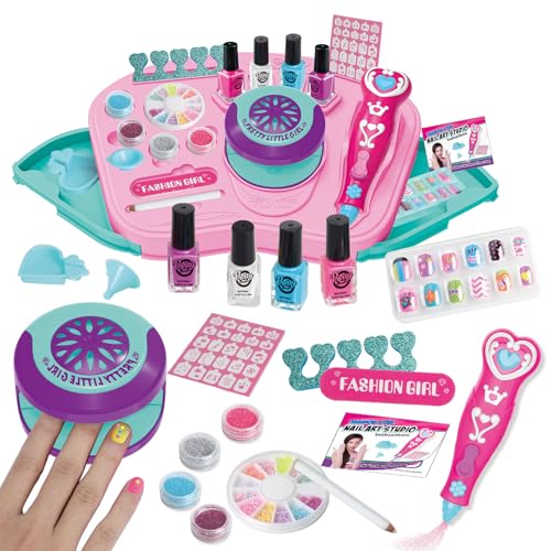 ANGREEL 20Stück Nagelstudio Kinder Mädchen mit Nageltrockner & Farben Quick-Dry Kindernagellack & Glitter Stift, Nagelstudio mit Lagerbasis Geburtstag Weihnachten Geschenke für 3-8 Jahre Mädchen von ANGREEL