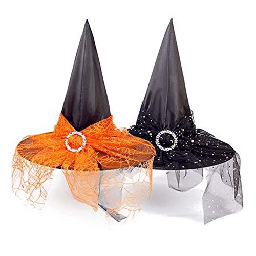 CHUANGOU 2 Stück Halloween Frauen Hexenhut Zaubererhüte Wicked Witch Hat für Frauen Halloween Party Masquerade Cosplay Zubehör Kinder Erwachsene （schwarz/orange） Zierschmuck von ANICEMOON