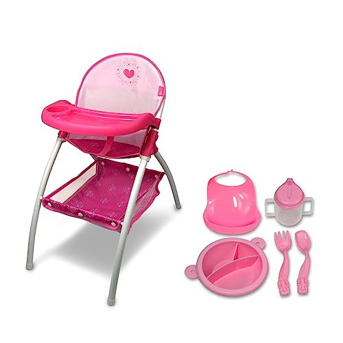 ANIVIA Baby Puppenhochstuhl, Hochstuhl für Puppen bis zu 16'' mit Essteller Spielzeug, Rosa von ANIVIA