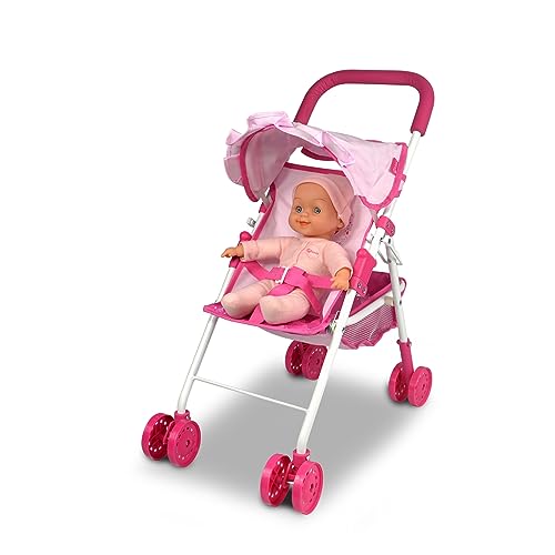 ANIVIA Puppenwagen, Puppen Buggy Kinderwagen, Buggy mit Anschnallgurt und Einkaufsnetz - Babyspielzeug, Modern von ANIVIA