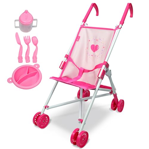 Anivia Puppenwagen, Puppenwagen für 2 Jahre alte Mädchen, Kinderwagen Puppen Kinderwagen, Kinderwagen Spielzeug mit Küchenutensilien - Pink von ANIVIA