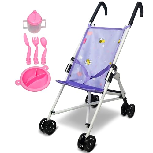 Anivia Puppenwagen, Puppenwagen für 2 jährige Mädchen, Kinderwagen Puppen Kinderwagen, Kinderwagen Spielzeug mit Küchenutensilien - Lila von ANIVIA