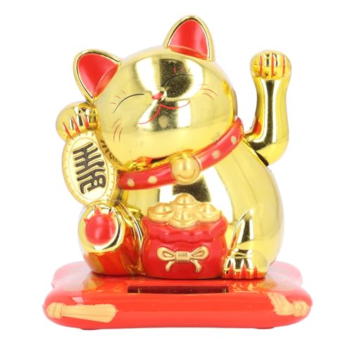 ANKROYU Lucky Waving Cat Solar Powered Automatic Arm Moving Fortune Cat handgefertigtes Plastikfigur für Büroschreibtisch Auto Dashboard Home ation Wohlstand Wohlstand von ANKROYU