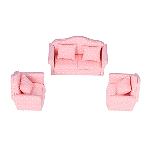 ANKROYU Puppenhaus-Möbel-Set, 3-teilig, 1:12 Miniatur-Puppenhaus-Sofa, DIY Mini-Puppenhaus-Couch, Einrichtung, Spielzeug, Zubehör Mit Kissen, Sessel, Kissen-Set, Puppenhaus-Möbel-Couch von ANKROYU