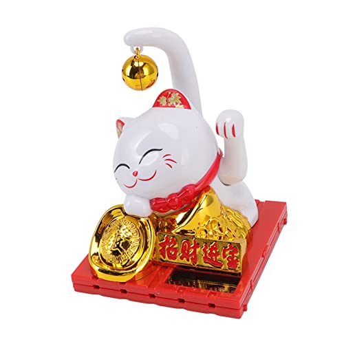 ANKROYU Solar Powered Lucky Cat Decoration Automatische wehende Hand Fortune Cat für Home Office Desk Viel Glück Charme Plastikmaterial 11 cm Höhe mit Glocke enthalten von ANKROYU