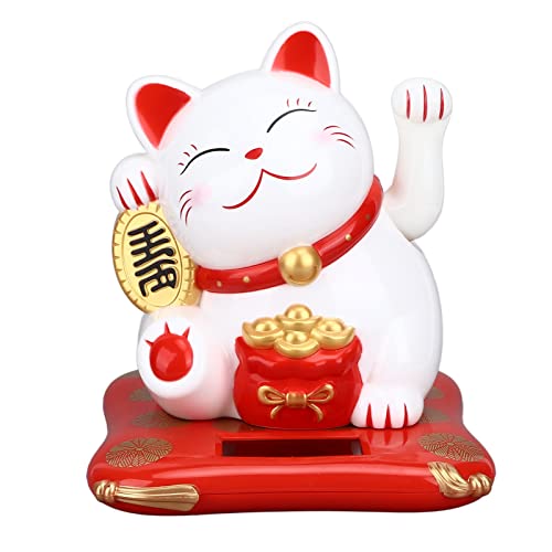 ANKROYU Solar Powered Lucky Cat Weaving Fortune Cat Reichtum begrüßt Ative Ornament für Home Office Restaurant Plastik 14 cm 318g von ANKROYU