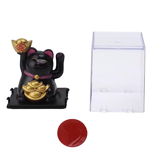 ANKROYU Solar Powered Waving Arm Lucky Cat Ornament Wealth Fortune Chinese Chinese Lucky Cat ation für Heimbüro -Auto Dashboard Restaurant Hotel Plastik 2 Zoll (Schwarz) von ANKROYU