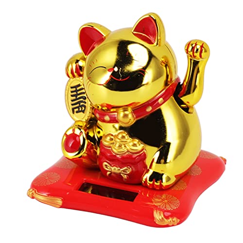 ANKROYU Solar Powered Weaving Lucky Cat Fortune Statue Solaration süßes glückliches Reichtum einladende Ornament für Home Office Schreibtischauto -Armaturenbrett Plastik 2.2oz (Segensbag Gold) von ANKROYU