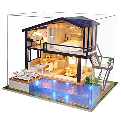 Hölzerne Miniatur versammeln dekoratives Ornament House DIY Kreatives Gebäudespielzeug für Kinder Kinder Bunte sichere Safe ohne giftige umweltfreundliche Materialgröße 29 x 24 x (Staubhaube) von ANKROYU