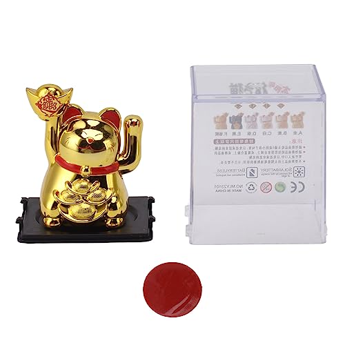 Solar Powered Waving Arm Lucky Cat Ornament Reichtum Vermögen willkommene Viel Glück Dekoration für Home Office Schreibtisch Auto Armaturenbrett Plastik Plastik Leuchtet 2 Zoll (Gold) von ANKROYU