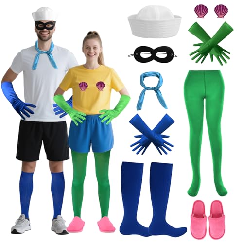 ANLIOTO 9-teiliges Halloween-Paar-Kostüm, Halloween-Kostüm, Matrosen-Meerjungfrau-Kostüm, Zubehör, lange Satin-Handschuhe, Kapitänshut, Hausschuhe, Socken für Männer und Frauen, Verkleidungen, Cosplay ANLIOTO 9-teiliges Halloween-Paar-Kostüm, Halloween-Kostüm, Matrosen-Meerjungfrau-Kostüm, Zubehör, lange Satin-Handschuhe, Kapitänshut, Hausschuhe, Socken für Männer und Frauen, Verkleidungen, Cosplay von ANLIOTO