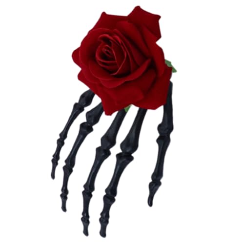 ANMITI Augenfangen Schädel Palmen Kopfstück Mit Spitzenrosen Halloween Haarclip Plastik Haarzubehör Für Kostümpartys Verstellbare Kostüm Haarnadel von ANMITI