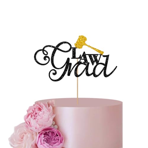 Gold & Schwarz Law Grade Cake Topper für Jurastudenten Abschluss Party Dekor, Glitzer Anwalt Graduierung/Congrats Grad Motto Party Dekorationen von ANNATZQ