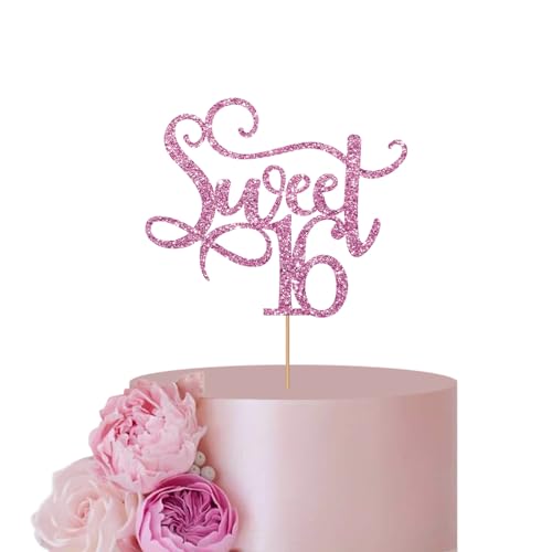 Rosa Tortenaufsatz für 16 Geburtstag Kuchendekoration, Sweet 16 Cake Topper, 16 Jahre alt Kuchen Topper, Glitzer Geburtstag Party Dekoration Supplies Rosa Tortenaufsatz für 16 Geburtstag Kuchendekoration, Sweet 16 Cake Topper, 16 Jahre alt Kuchen Topper, Glitzer Geburtstag Party Dekoration Supplies von ANNATZQ