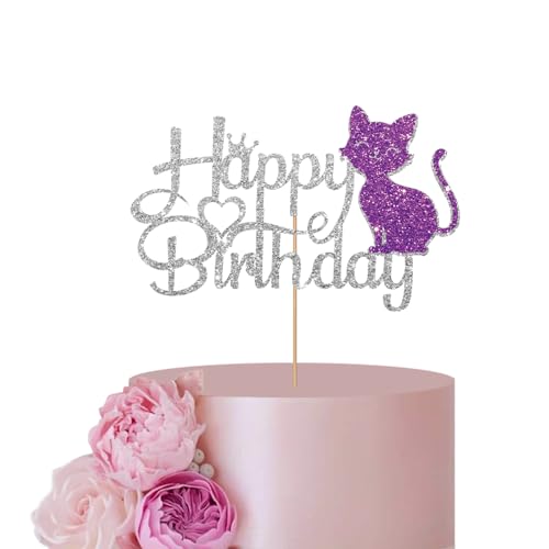 Silberne Katze Kuchen Topper für Baby Mädchen Geburtstag Party Dekor, Katze Happy Birthday Kuchen Topper, Glitzer Kitty Geburtstag Party Dekoration Supplies Silberne Katze Kuchen Topper für Baby Mädchen Geburtstag Party Dekor, Katze Happy Birthday Kuchen Topper, Glitzer Kitty Geburtstag Party Dekoration Supplies von ANNATZQ