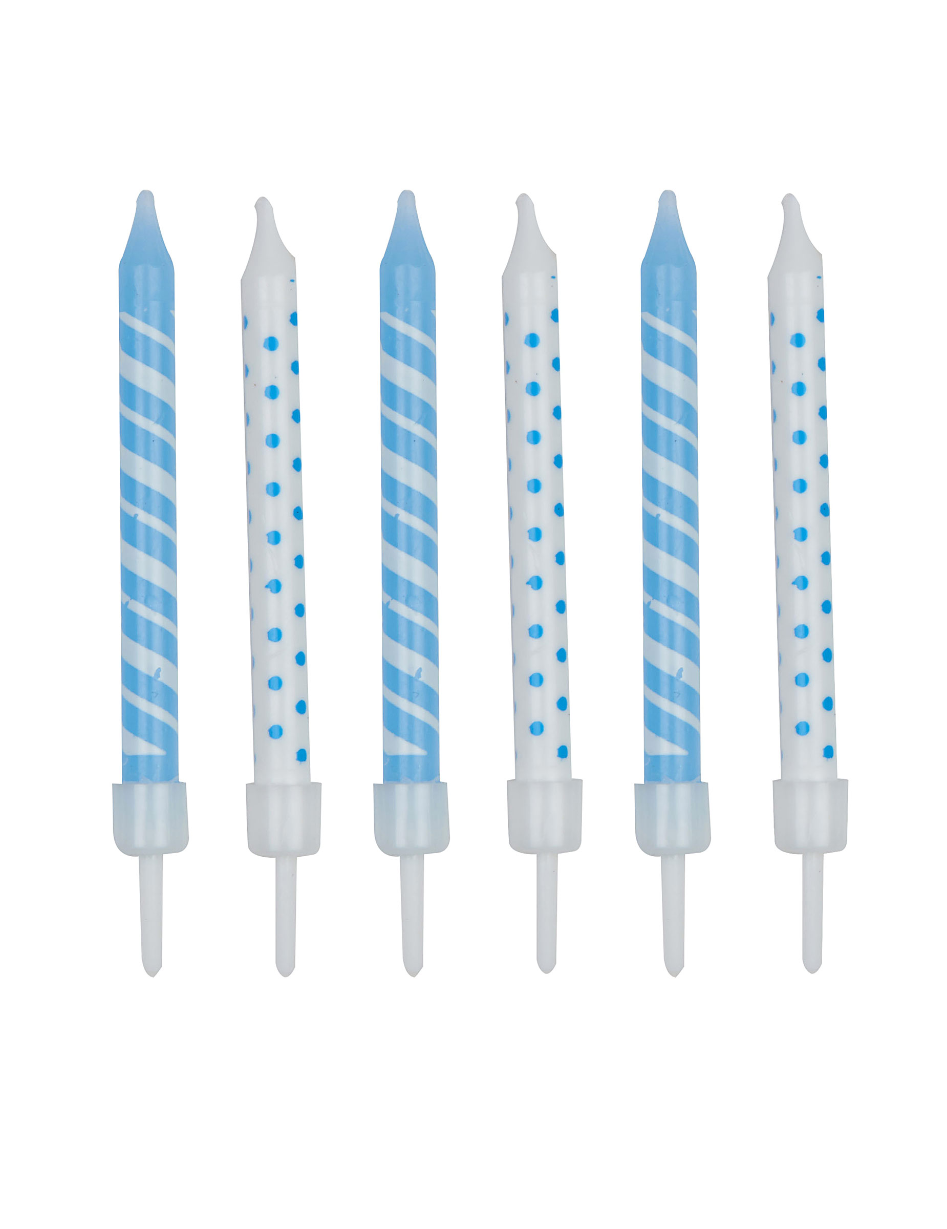 12 blau-weiße Geburtstagskerzen gestreift + gepunktet 7,5 cm inkl. Halter von ANNIVERSARY HOUSE