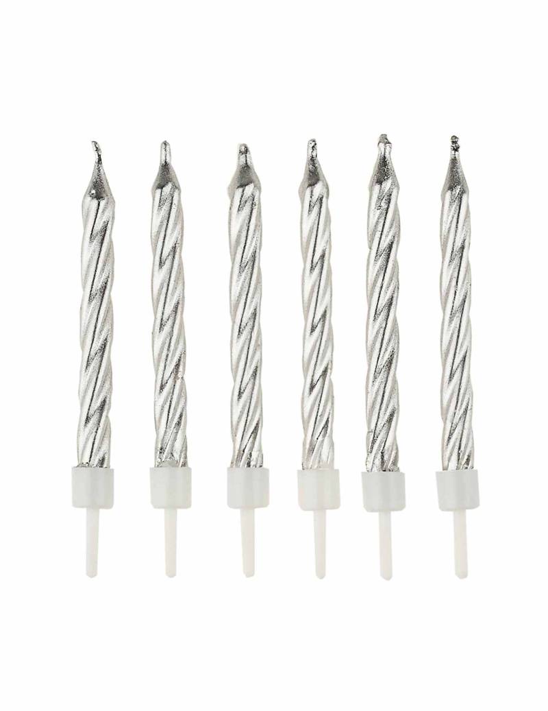 12 silberne Geburtstagskerzen mit Halterungen 6,5 cm 12 silberne Geburtstagskerzen mit Halterungen 6,5 cm von ANNIVERSARY HOUSE