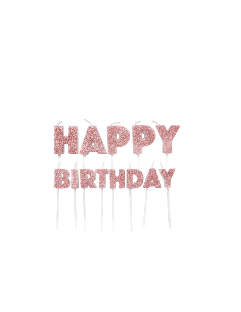 13-teiliges Happy Birthday Kerzen-Set in Roségold mit Glitzer (5,5 bis 7 cm) von ANNIVERSARY HOUSE