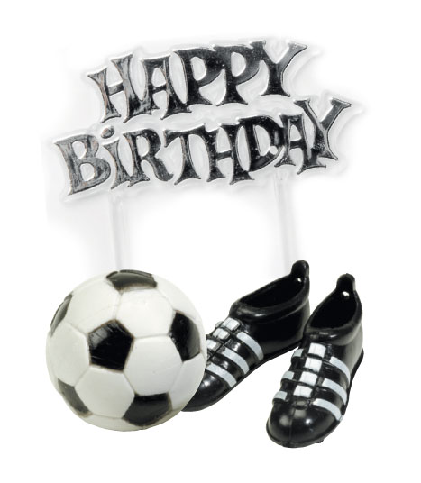 Fussball-Kuchendeko Happy Birthday 3-teilig schwarz-weiss von ANNIVERSARY HOUSE