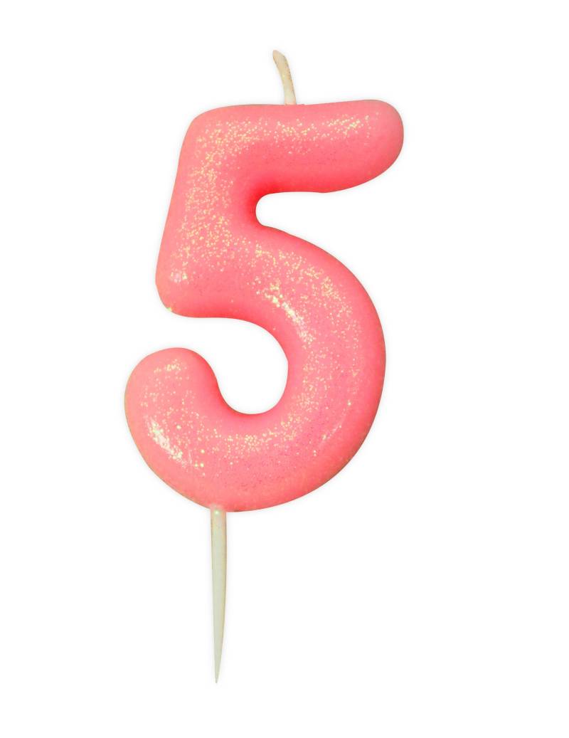 Geburtstagskerze Zahl 5 Rosa Irisierend 9 cm mit Glitzer Geburtstagskerze Zahl 5 Rosa Irisierend 9 cm mit Glitzer von ANNIVERSARY HOUSE
