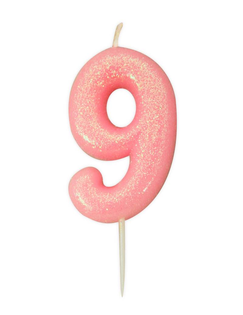 Geburtstagskerze Zahl 9 Rosa Glitzernd Irisierend - 9cm Geburtstagskerze Zahl 9 Rosa Glitzernd Irisierend - 9cm von ANNIVERSARY HOUSE